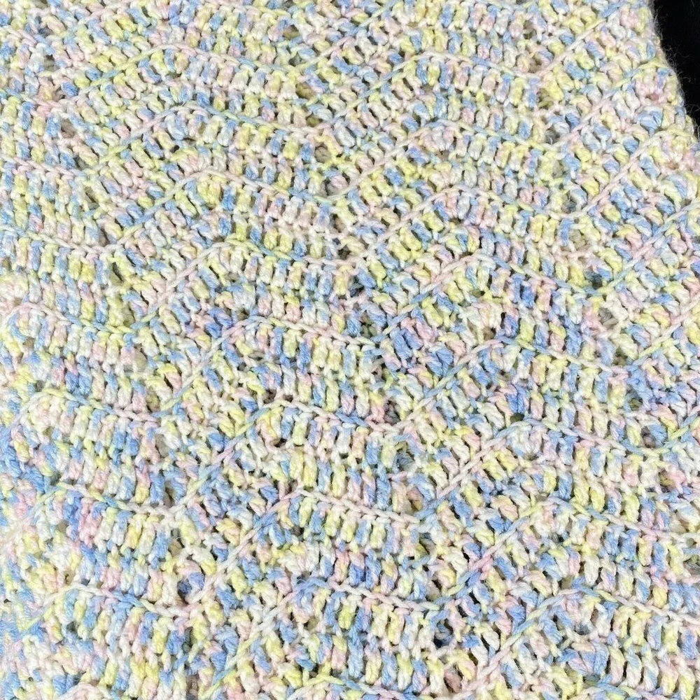 Vintage Hand Crocheted Afghan Chair Throw Baby Blanket 53x36 Pastel Boho Cottage